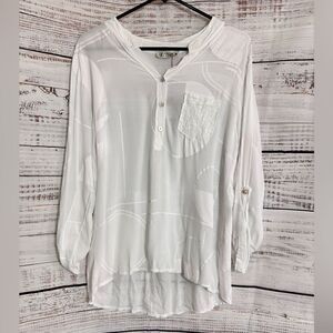 Femme Fatale Top womens Sz S popover made in Italy white sheer sequin Blouse New